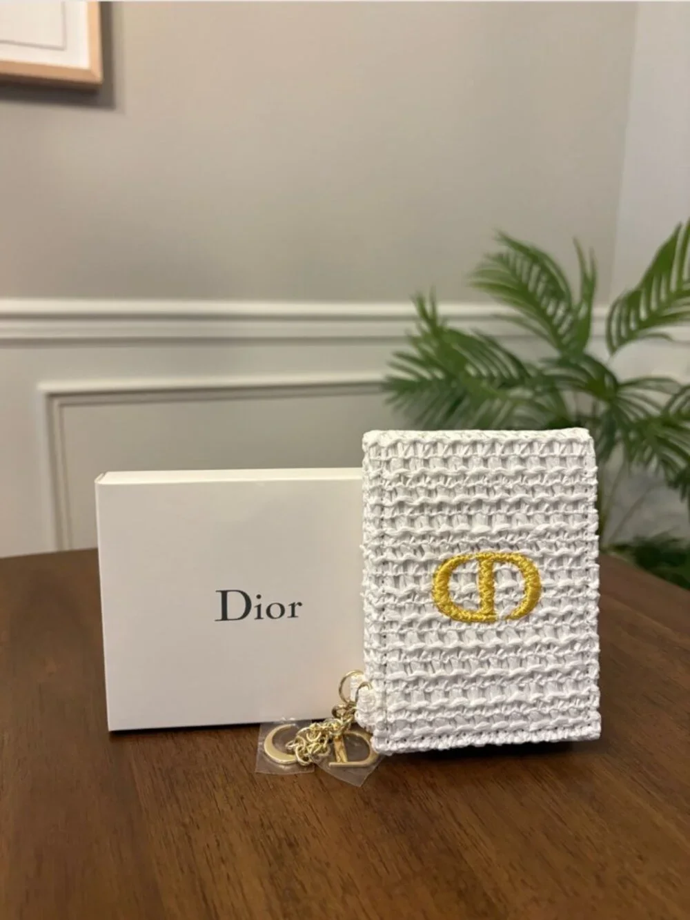Dior White & Gold Woven Mirror with Charms